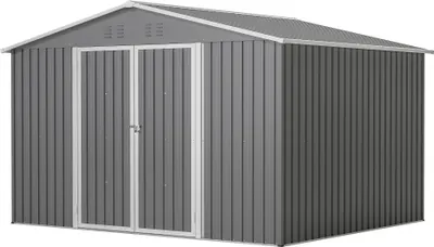 Produktbild von XXXL Metall Gerätehaus mit Fundament Satteldach 300x252x191cm Geräteschuppen Garten Schuppen Pultdach Grau