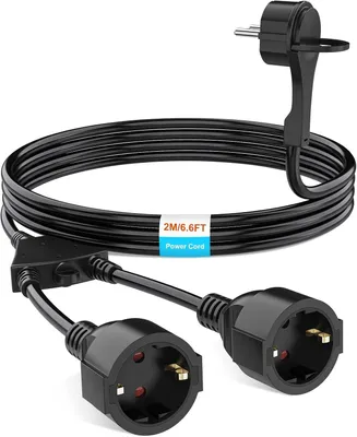 Produktbild von Verlängerungskabel mit 2 Schuko-Steckdosen - Flacher Stecker - 2 m - Berührungsschutz für den Innenbereich - IP20 - 1 mm² - 250 V