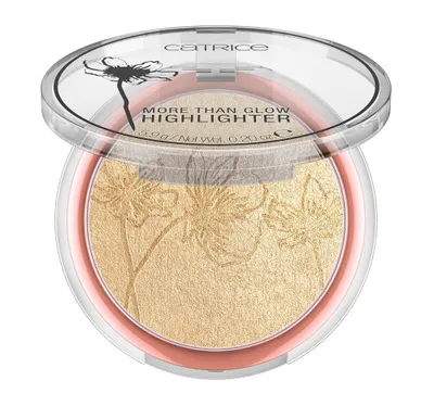 A Catrice More Than Glow Highlighter 010 makeup product in its packaging, with the lid open.