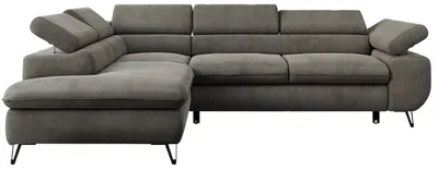 Produktbild von Ecksofa Sofa Grau, Wohnlandschaft L-Form mit Schlaffunktion und Bettkasten, Schlafsofa mit Bettkasten, Sofa mit Einstellbare Kopfstützen, Peter L - Dunkelgrau Velvet - Links Grau
