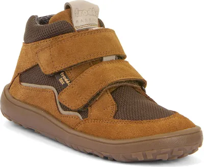 A single brown child's boot shown from a three-quarter angle against a white background.