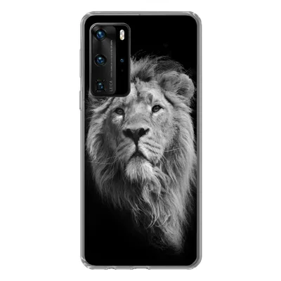 Produktbild von MuchoWow® Handyhülle Schutzhülle Hülle für Huawei P40 Pro Löwe - Porträt - Schwarz - Weiß Silikon Softcase Handy Hülle - Schutz
