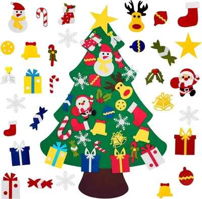 Produktbild von Weihnachtsbaum aus Filz für Kleinkinder – DIY-Weihnachtsbaum-Set mit Ornamenten – Weihnachtsdekoration für drinnen, Tür- und Wandbehang – Weihnachtsgeschenke für Kinder