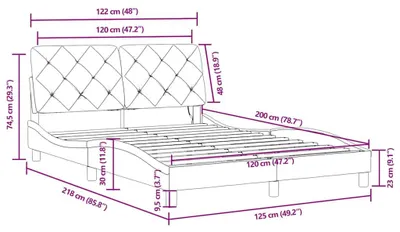 Produktbild von vidaXL Bettgestell mit LED ohne Matratze Blau 120x200 cm Samt