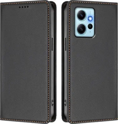 Image de Etui en cuir pour Xiaomi Redmi Note 12 4G, étui magnétique en cuirPolyuréthaneavec support Noir