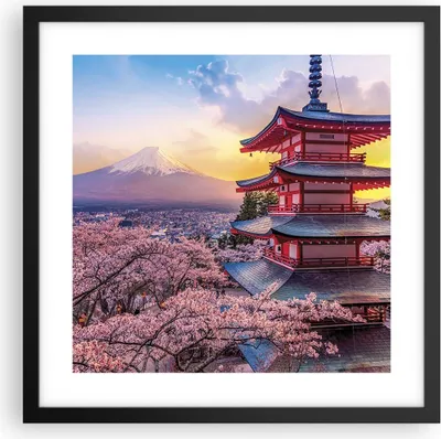 Produktbild von Gerahmtes Poster - Schwarzer Rahmen - Fuji Choreito Pagode - 40x40 cm - Wand Bild - Wanddeko - Wandbilder - Kunstposter - Wandposter - Bilderrahmen - Bilder - Kunstdruck - P2BAC40x40-4547