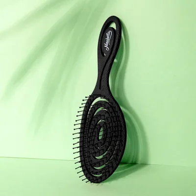 Produktbild von Biologische Haarbürste ohne Ziehen für Damen, Herren und Kinder - entwirrende Bürste auch für Locken und langes Haar - einzigartige professionelle Entwirrungsbürste mit Spiralfeder - Farbe Schwarz