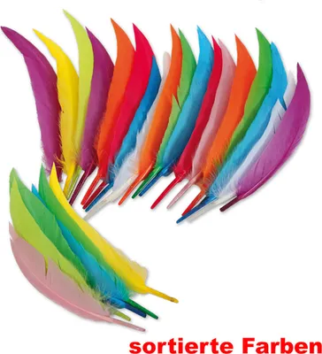 Produktbild von 24 Stück Federn gemischte Farben 13 cm lang Basteln Karneval Fasching Party Deko