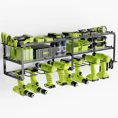 Imagen del producto de Almacenamiento para herramientas, taladro atornillador de impacto, soporte de pared, 3 niveles, 8 brocas