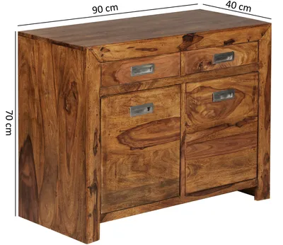 Immagine prodotto di Credenza in legno massello FineBuy 90 cm Comò in legno di sheesham con 2 ante e 2 cassetti