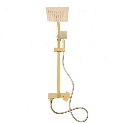Obrázok produktu pre Sada sprchovej zostavy – dažďová sprcha s ručnou sprchou – štvorcový sprchový hlavica 20x20 cm – nastaviteľná tyč 80–113 cm – sprchová hadica 1,5 m – mosadz s nerezovou ocelou – montáž na stenu – zlatá farba