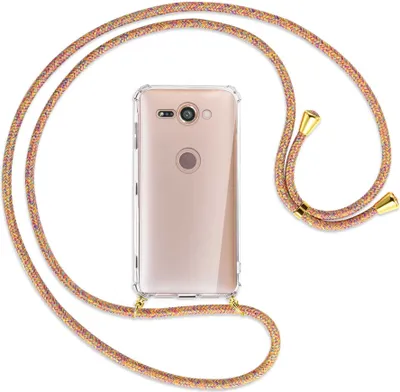 Produktbild von Handykette Backcover-Schutzhülle mit Band (Metall goldfarben) für Sony Xperia XZ2 Compact - Rainbow