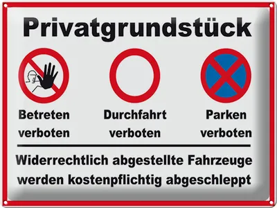 Produktbild von Blechschild Hinweis Privatgrundstück, 40x30 cm, Blechschilder Achtung  Widerrechtlich