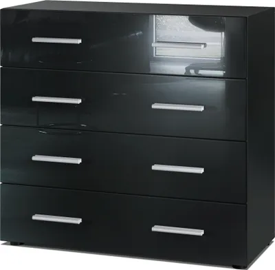 Produktbild von Vladon Sideboard Pavos, Kommode mit 4 Schubladen, Schwarz matt/Schwarz Hochglanz (76 x 72 x 35 cm)