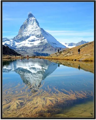 Produktbild von Wallario Wandbild Matterhorn - Spiegelung im See, Größe: 40,30 x 50,30 cm, Poster mit schwarzem Aluminiumrahmen