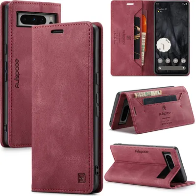 Produktbild von Google Pixel 8 Pro Hülle, Retro Kunstledertasche Stand Schutzhülle für Google Pixel 8 Pro Rot