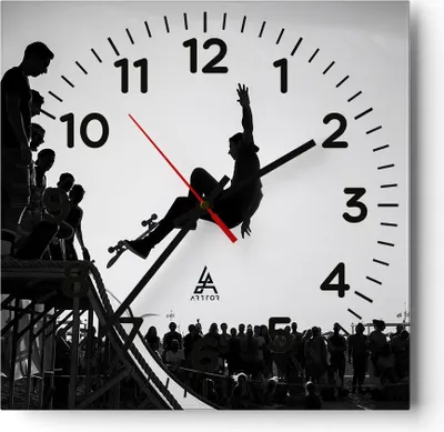 Produktbild von Wanduhr - Quadrat - Glasuhr - Sport Skateboard - 30x30cm - Schleichendes Uhrwerk - Lautlos - zum Aufhängen bereit - Dekoration Modern - Wanddekoration aus Glas - C4AC30x30-3655