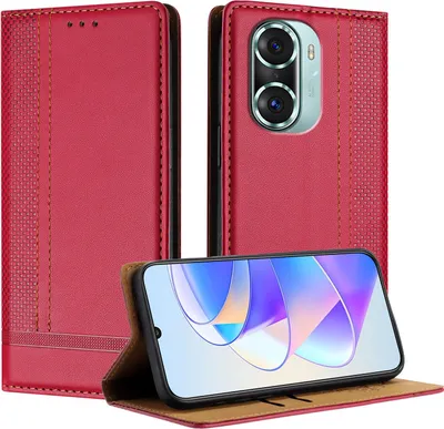 Produktbild von Handyhülle für Honor 60 Pro Leder Flip Klappbare Schutzhülle mit Standfunktion Rot