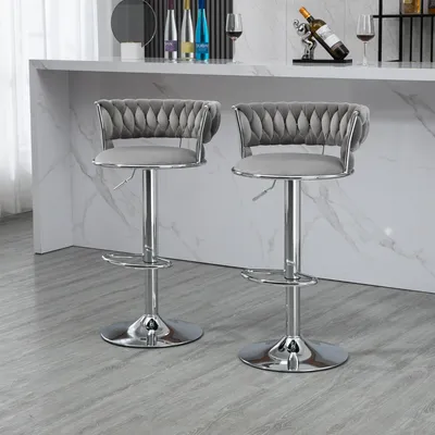 Produktbild von Abrihome Barhocker 2er-Set, Gepolstert Barstühle mit Samtbezug, Drehstühle mit Rückenlehne und Fußstütze, Grau