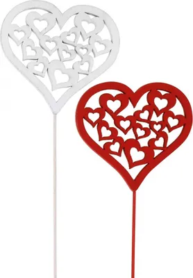 Produktbild von Romantische Blumenstecker Herz Rot Weiß Holz 12er Set Dekostecker Valentinstag Muttertag 7cm, 12 Stück