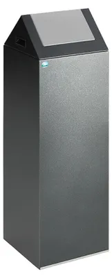 Produktbild von Selbstlöschender Wertstoffsammler spitz mit Einwurfklappe | 89 Liter, HxBxT 104,5x32x32cm | Verzinkter Stahl | Grau-Silber