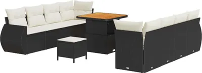 Immagine prodotto di vidaXL Set di divani da giardino con cuscini 11 pezzi in polirattan nero