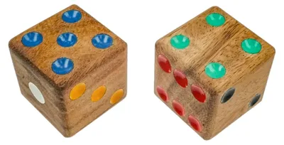 Produktbild von 2 Spielwürfel im Set - Würfel 4 cm Kantenlänge aus Holz mit farbigen Punkten