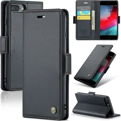 Produktbild von iPhone 8 Plus Hülle, Leder Brieftasche Kartenfach Schutzhülle mit Standfunktion für iPhone 8 Plus / 7 Plus / 6s Plus / 6 Plus Schwarz