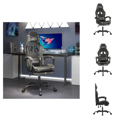 Image de vidaXL Chaise de jeu avec repose-pieds pivotant noir camouflage similicuir - Fauteuil de jeu