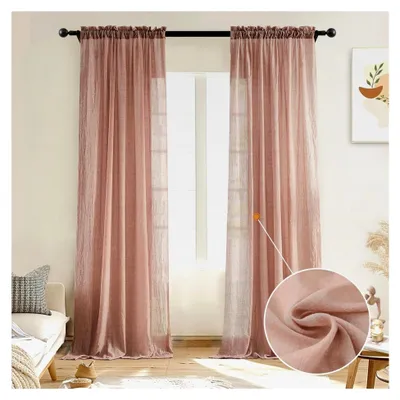 Produktbild von Durchsichtige Baumwollvorhänge, 213 cm lang, für Schlafzimmer und Wohnzimmer, natürliche Lichtfilterung, Krepp-Voile, rustikale Crinkle-Leinen-Vorhänge, Stangentasche, 132 x 213 cm (B x L), 2 Stück