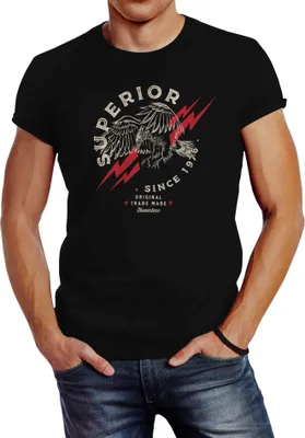 Produktbild von Herren T-Shirt Superior Eagle Since 1976 Adler Print Slim Fit Neverless® schwarz 5XL