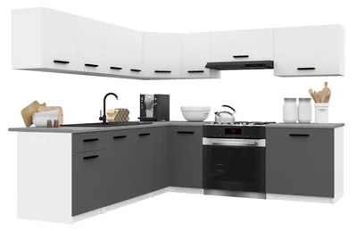 Immagine prodotto di Belini - Angolo cottura moderno ITALIA 7 - Mobili da cucina 420 cm bianco-grigio opaco - Cucina componibile con pensili, mobili base e piani di lavoro