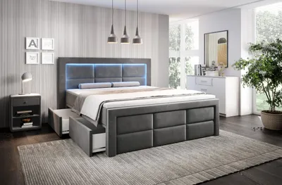 Produktbild von Boxspringbett Aston Bett mit Bettkasten links und LED 180x200 cm grau