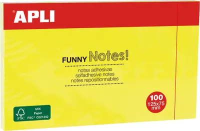 Obrázek produktu pro APLI 15002 APLI Haftnotizen "FUNNY Notes!", 125 x 75 mm, neongelb