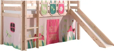 Produktbild von Vipack Spielbett Pino inkl. Rutsche, Liegefläche 90x200 cm mit Textilset Vorhang und 3 Taschen "Spring"