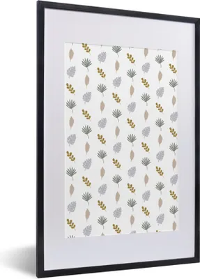 Produktbild von MuchoWow® MuchoWow® Gerahmtes Poster Blätter - Pastell - Muster 40x60 cm - Poster mit zchwarzem Bilderrahmen - Poster in Rahmen