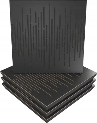 Produktbild von 4 Stück AKUSTIK-WANDPANEELE mit Montageset | "WAVE" 50x50x5cm | Absorption und Diffusion | Farbe: Schwarz