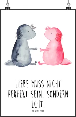Produktbild von Mr. & Mrs. Panda Bild Axolotl Liebe DIN A2 - Weiß - Geschenk, wanddeko, kunstdruck poster, Posterdruck, Valentinstag, Paar, drucke, Plakat