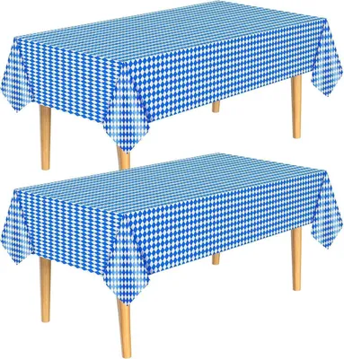 Produktbild von NEBURORA Tischdecke 2er Set bayerische Flagge blau-weißes Rautenkaro PEVA Einweg 54x108 Zoll