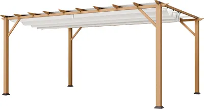 Zdjęcie produktu dla Paragon Outdoor aluminiowa pergola Florenz 1116 efekt drewna jasny brąz/biały 350x505x236 cm