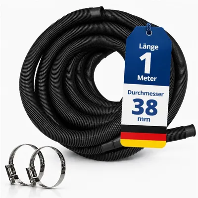 Produktbild von HAF Hochwertiger Pool Schwimmbadschlauch 38mm Schwarz 1 Meter | Poolschlauch für Garten & Schwimmbad | Solarschlauch + 2x Edelstahl Schlauchschellen