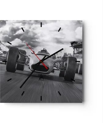 Produktbild von Wanduhr - Quadrat - Glasuhr - Formel 1 Schwarz und Weiß - 30x30cm - Schleichendes Uhrwerk - Lautlos - zum Aufhängen bereit - Dekoration Modern - Wanddekoration aus Glas - C3AC30x30-4127