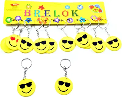 Produktbild von 12er Set Smiley Schlüsselanhänger Gelb - Lustige Emoji Anhänger für Schlüsselbund & Tasche