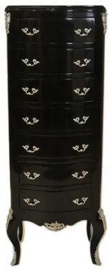 Image de Commode Casa Padrino style baroque, noire, avec 7 tiroirs, hauteur 120 cm - Reproduction de style antique