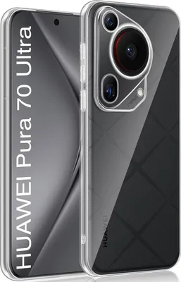 A clear protective case for a Huawei Pura 70 Ultra phone, shown from the back with the phone inside.