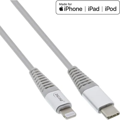Produktbild von InLine® USB-C Lightning Kabel, für iPad, iPhone, iPod, silber/Alu, 1m MFi-