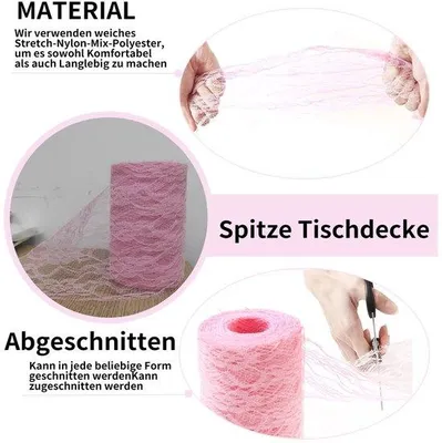 Produktbild von Tischläufer mit Spitze, 15 cm breit - Vintage-Tischdecke - Tischdekoration für Hochzeiten - Polyester-Spitze - Elegantes Design - 22 Meter lang