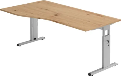 Produktbild von bümö Schreibtisch Serie-O - Gestell: Silber, Nachbildung: Asteiche, Größe:  180 x 100 cm