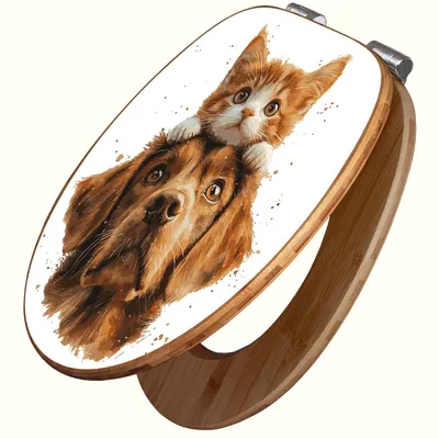 Produktbild von banjado Design WC Sitz Bambus Absenkautomatik -Katzen- und Hundefreunde - Toilettendeckel mit Absenkautomatik Holz/hochwertiger Bambus Klodeckel/WC-Sitz für alle gängigen Toiletten [TDB2 13406]