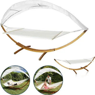 Produktbild von Hängematte mit Gestell Lärchenholz Hängematten Hängesitz Hängemattenset Outdoor Relax Stabhängematte 415cm